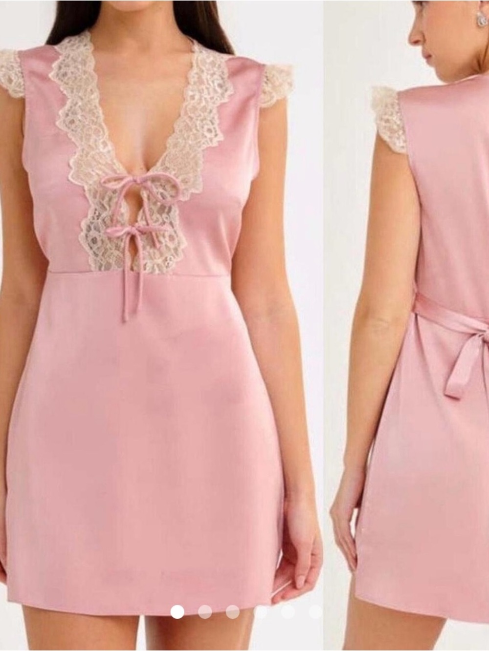 Rumored Pink Satin Lace-Trim Mini Dress